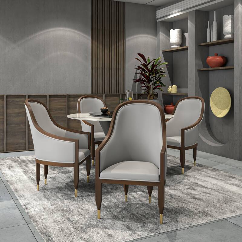 Belle Upholstered Leather Dining Chair Rubberwood Legs with Gold Caps Set of 2