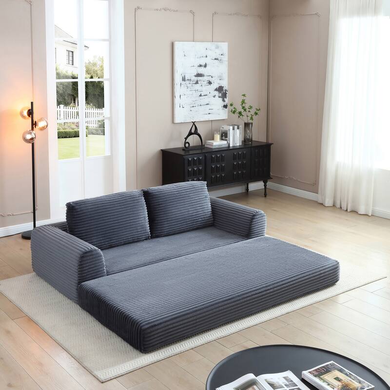 Minimalist Sofa Bed Sleeper Sofa Couch with 2 Pillows, 3-Seater Sofa Couch with Armrests for Living Room - Grey