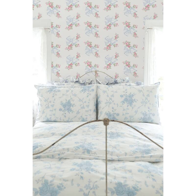 LoveShackFancy Rosa Beaux Pastel Blue Large Bow Spot Wallpaper