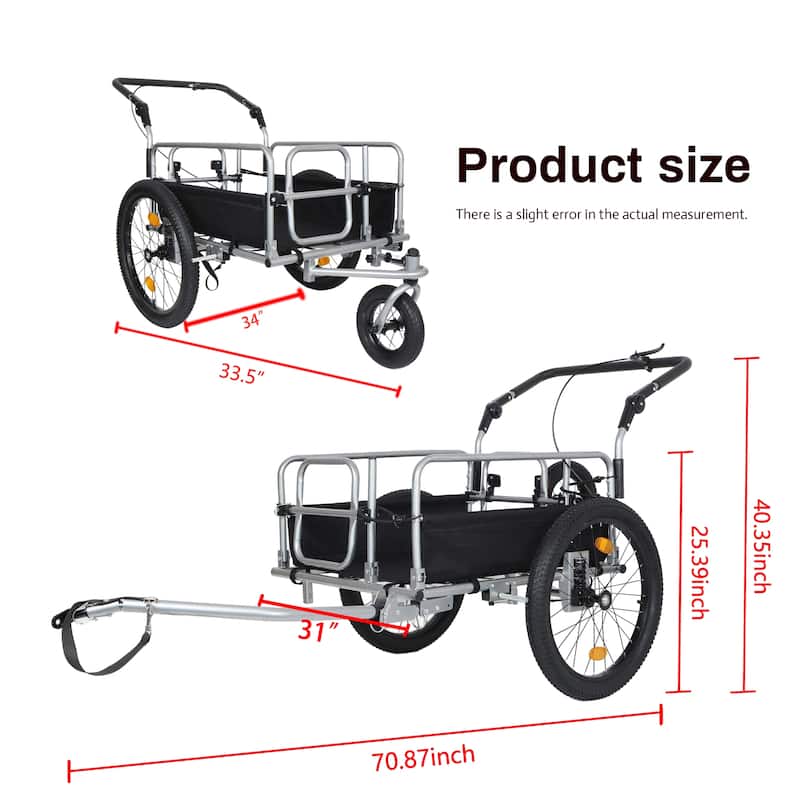 3-in-1 Heavy-Duty Bike Trailer Converts to Stroller & Pull Cart