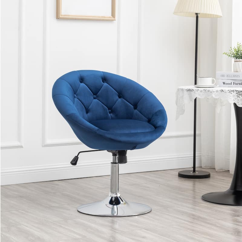Noas Velvet Upholstered Tufted Swivel Accent Chair with Hydraulic Chrome Base ,Mid-Century Modern Style, Adjustable Height - Blue