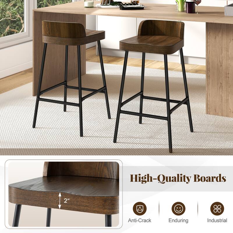 Gymax 24.5''Bar Stool Set of 4 Armless Bar Chair w/ Backrest Footrest