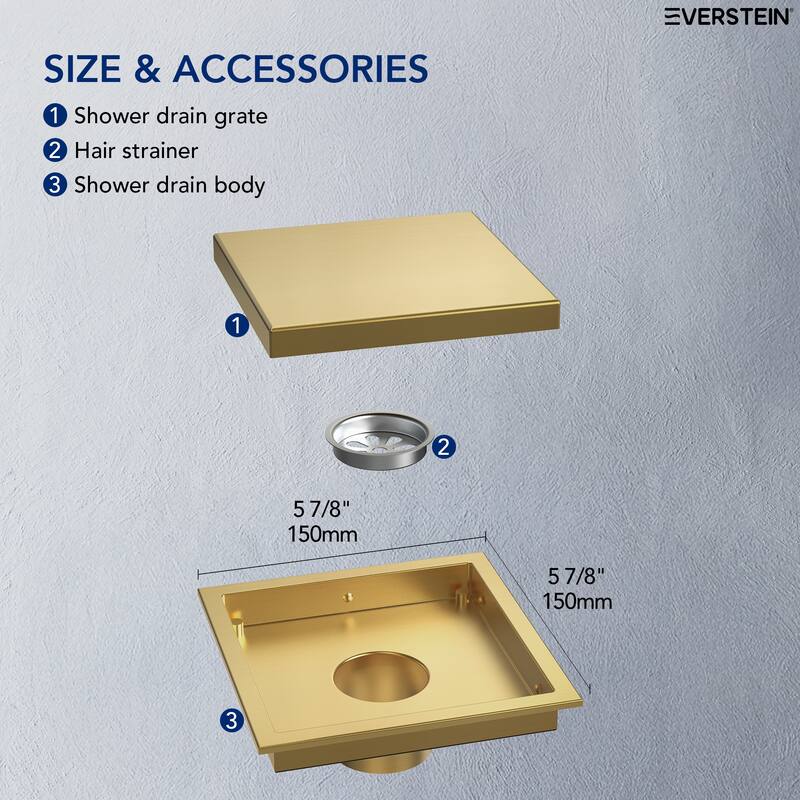 6"x6" Stainless Steel Square Shower Drain With Drain Cover