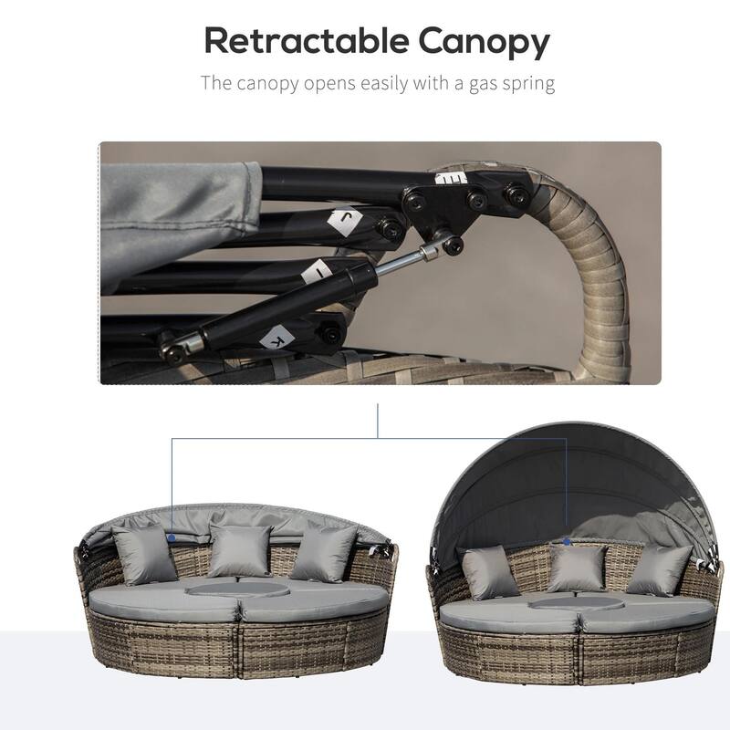 4PCS Rattan Furniture Set, Round Convertible Patio Daybed or Sunbed