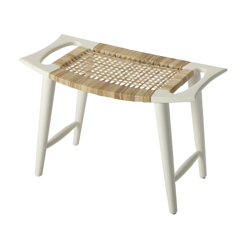Butler Tristan Modern Wide Mango/Rattan Stool - White