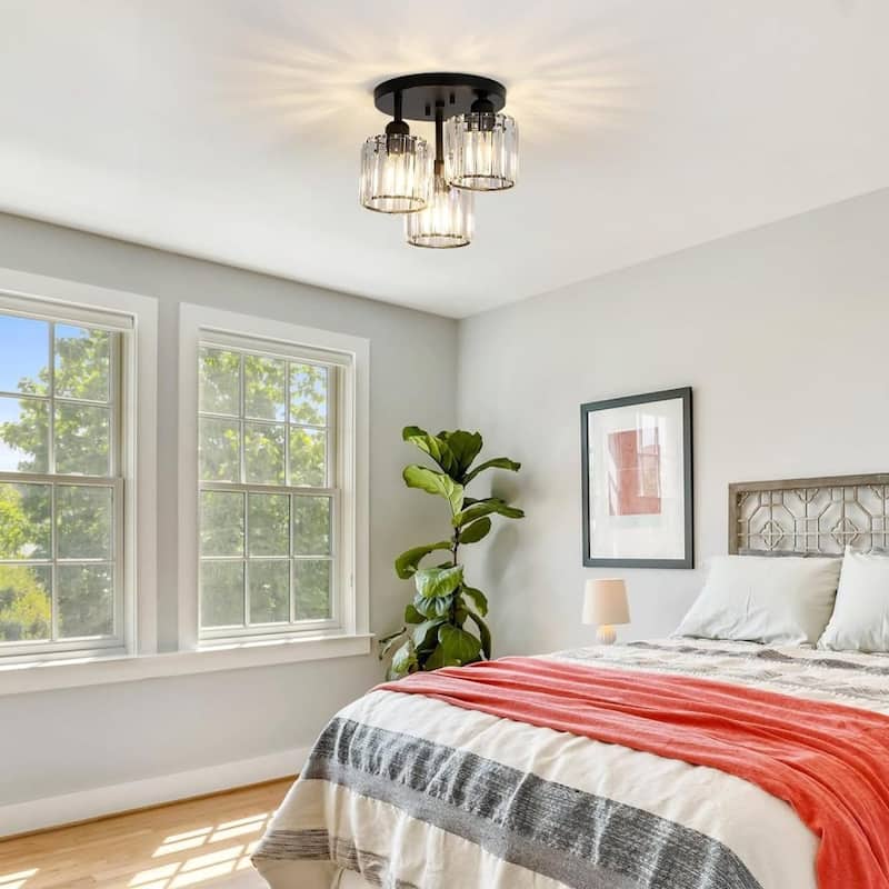 3-Light Semi Flush Mount Ceiling Light with Clear Crystal Shades