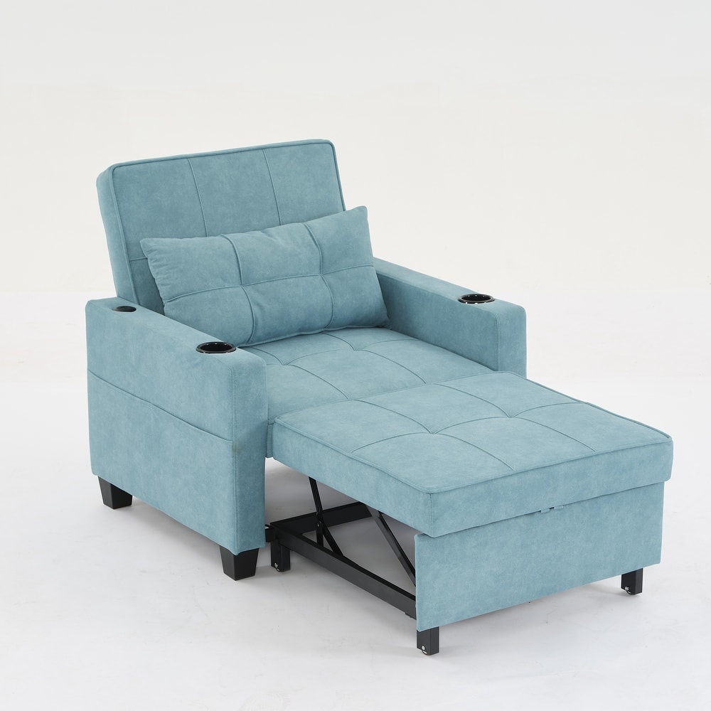 Green 68.12" Tech Clothr 3-in-1 Single Convertible Pull Out Sofa with USB Ports and Wear-resistantfor Living Room