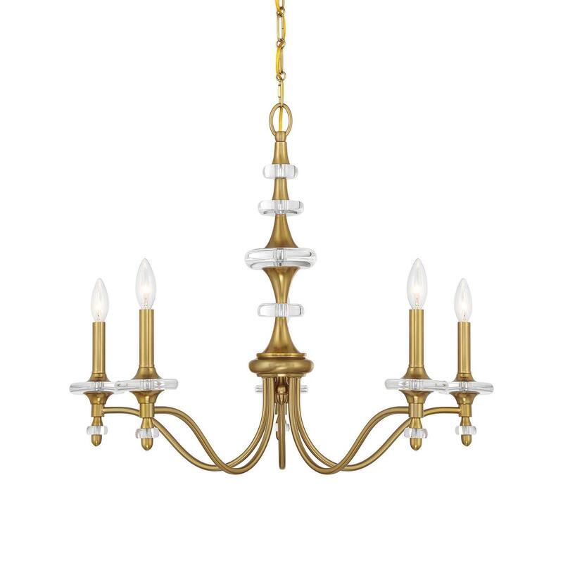 Savoy House 1-1361-5 Champlain 5 Light 28" Wide Taper Candle Style - Warm Brass