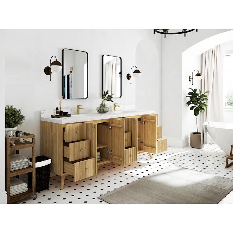 Willow Collections 84 in. W x 22 in. D Pasadena Solid Teak Double Sink Bathroom Vanity with Countertop
