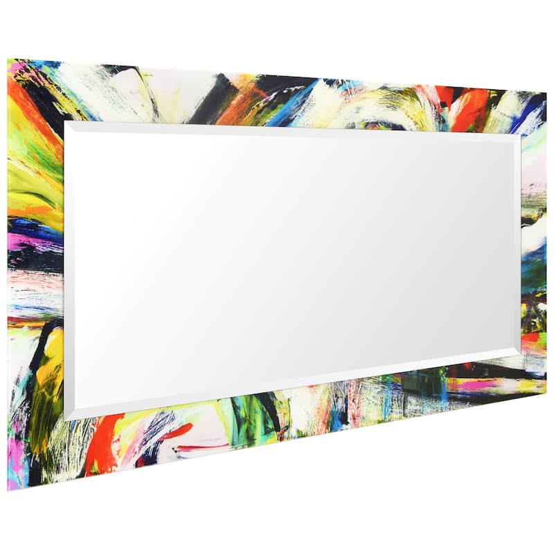 Rock Star Rectangular Beveled Mirror on Free Floating Printed Tempered Art Glass - Clear - 54" x 28"