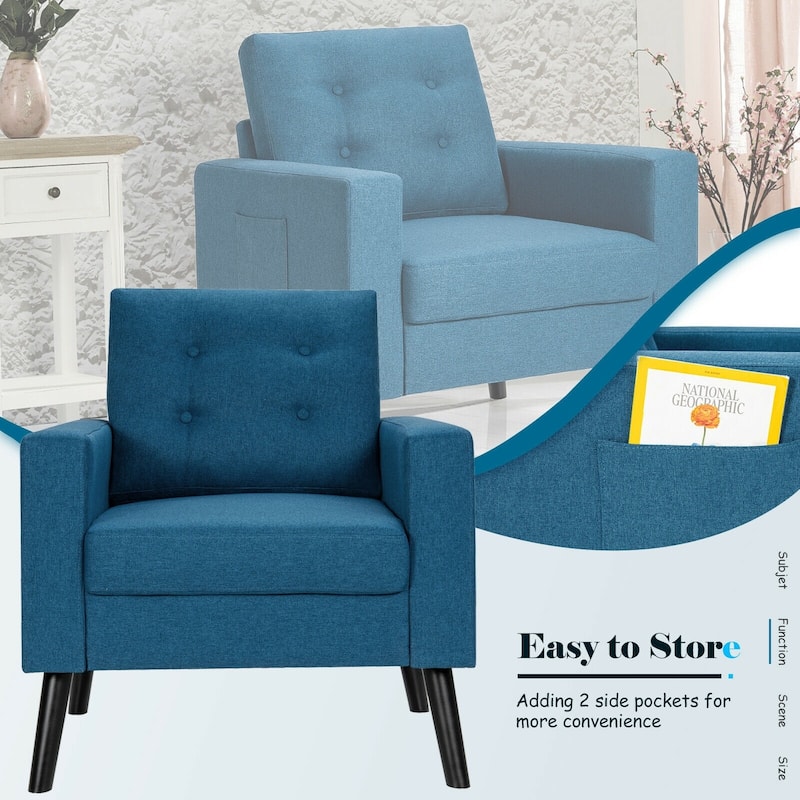 Modern Tufted Accent Chair w/ Rubber Wood Legs - 29.5" x 32.5" x 34"(L x W x H)