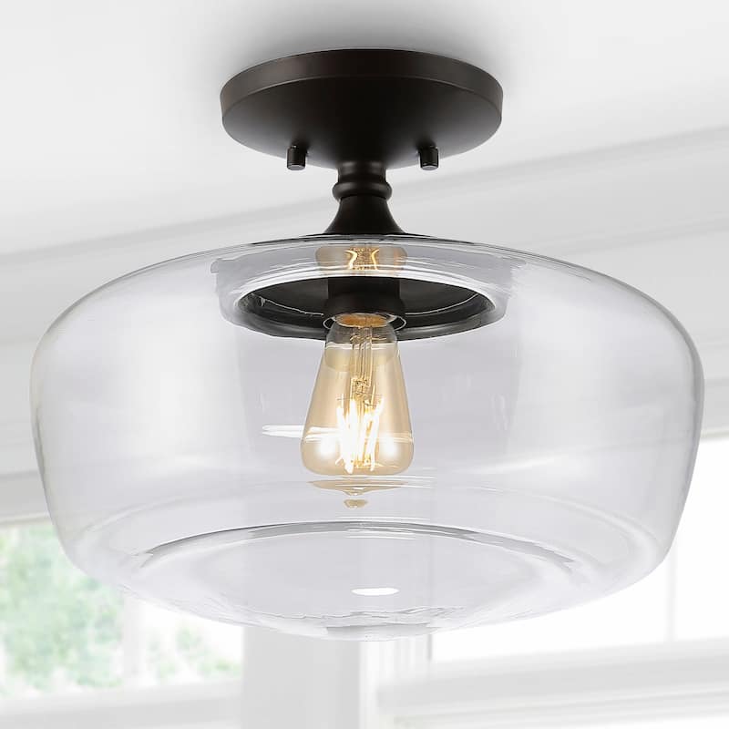 Gaines Glass/Iron Farmhouse Modern LED Flush Mount, by JONATHAN Y