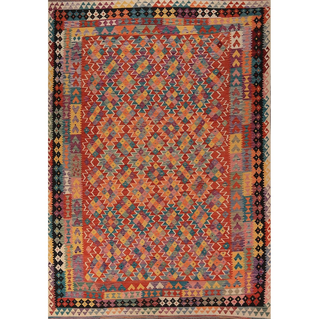 Kilim Oriental Area Rug Flatweave Wool Carpet - 8'2" x 11'4"