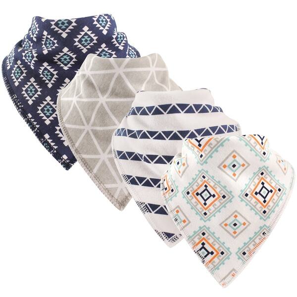 slide 1 of 1, Hudson Baby Infant Boy Cotton Fleece Bandana Bibs 4pk, Aztec, One Size - Aztec - One Size One Size - Aztec