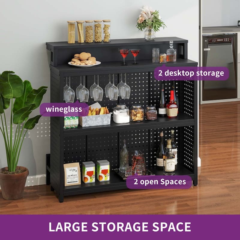 Moasis Liquor Home Bar Unit with 2-Tier Storage And LED Light