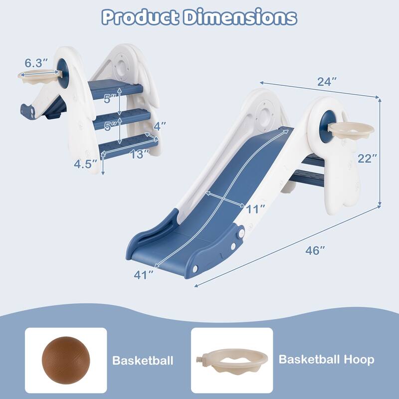 Gymax 3 in 1 Toddler Slide w/Basketball Hoop & Basketball Foldable