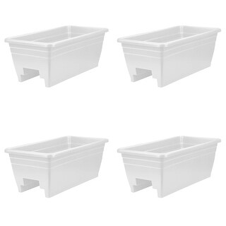 HC Companies 24 Inch Deck Rail Box Planter with Drainage Holes, White (4 Pack) - 1.4