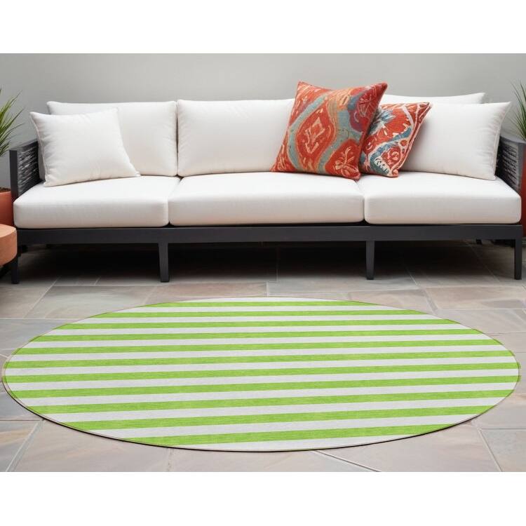 Almimo Stripe Weather Resistant Classic Meets Modern Outdoor Rug - 8' Round - Multi