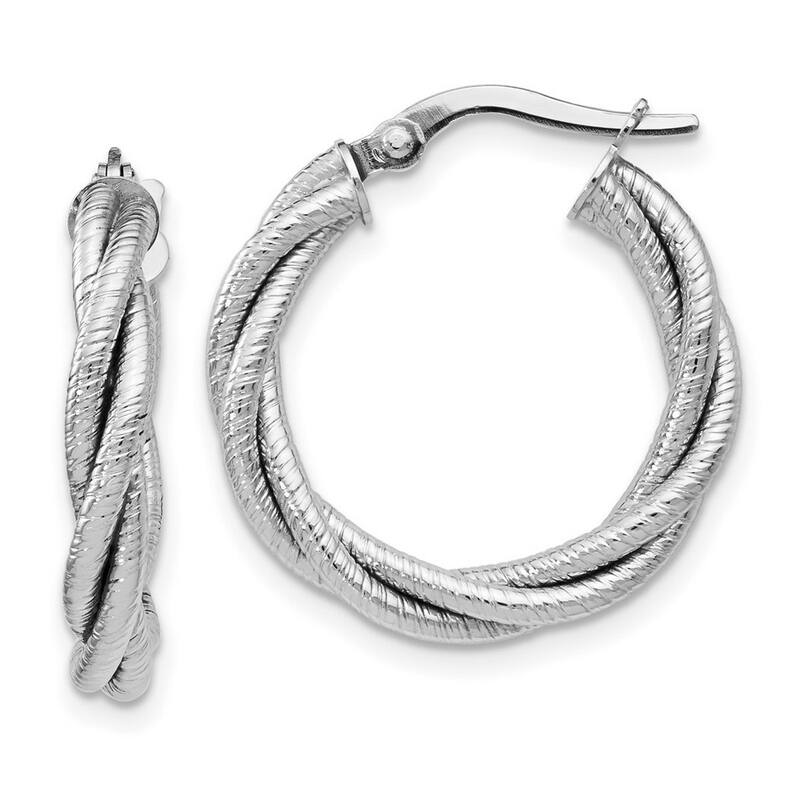 Curata 14k White Gold Textured Triple Twist Hoop Earrings 21x3.5mm