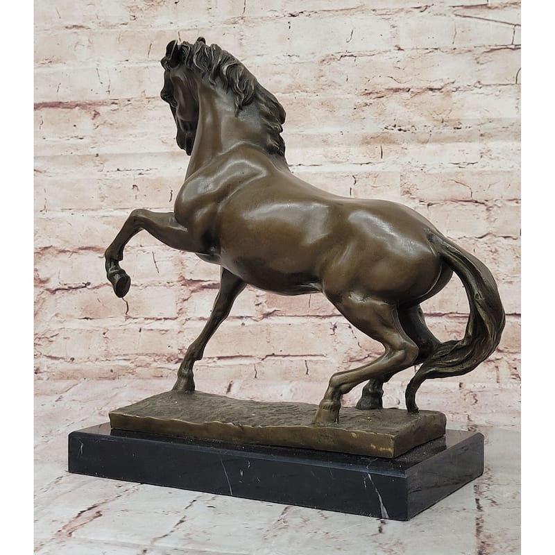 Bronze Rearing Imitative Horse Sculpture – Majestic Stallion Statue On Marble Base
