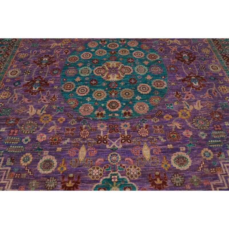 Hand Knotted Oriental 100% Wool Carpet Traditional Floral Purples Ziegler Area Rug - 10' 1'' X 7' 11''