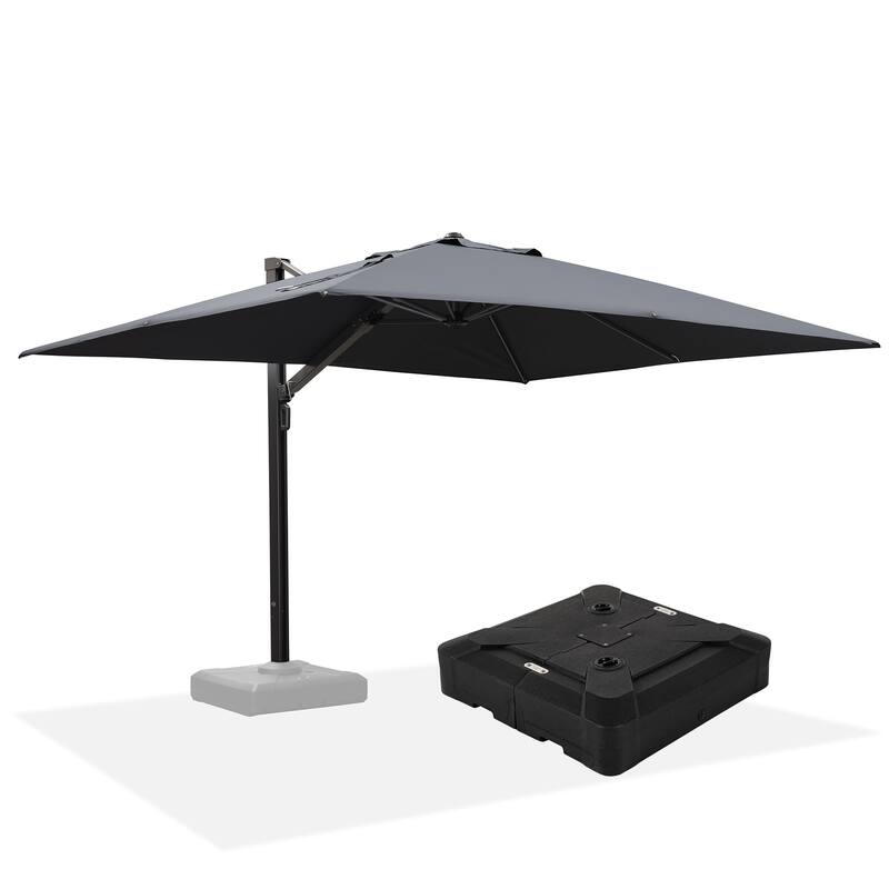 PURPLE LEAF Sturdy Heavy-duty Patio Cantilever Offset Umbrella 360-degree Rotation with Base - 9x12ft-Grey