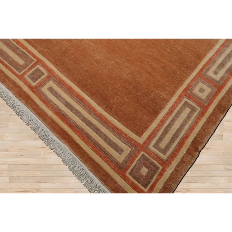 8'3''x11'6'' Hand Knotted Wool Peach Tibetan Modern Plush Pile Rug - 8' 3'' x 11' 6''