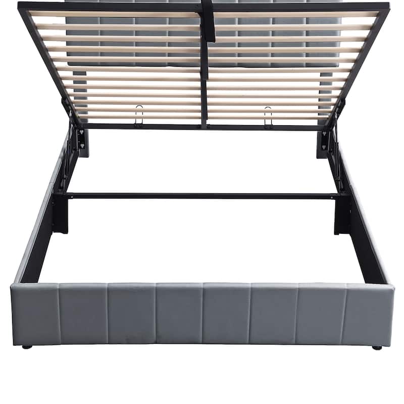 Linen Upholstered Platform Bed with a Hydraulic Storage System