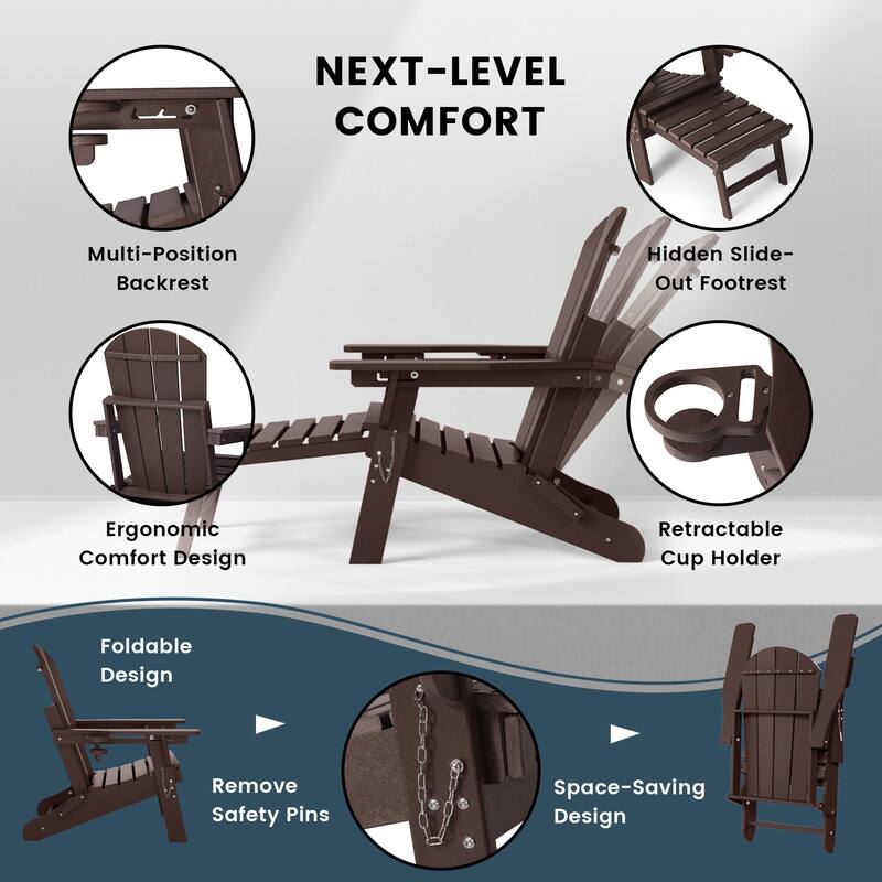 Laguna Outdoor Folding Adjustable Adirondack Chair with Cup Holder & Hideaway Ottoman