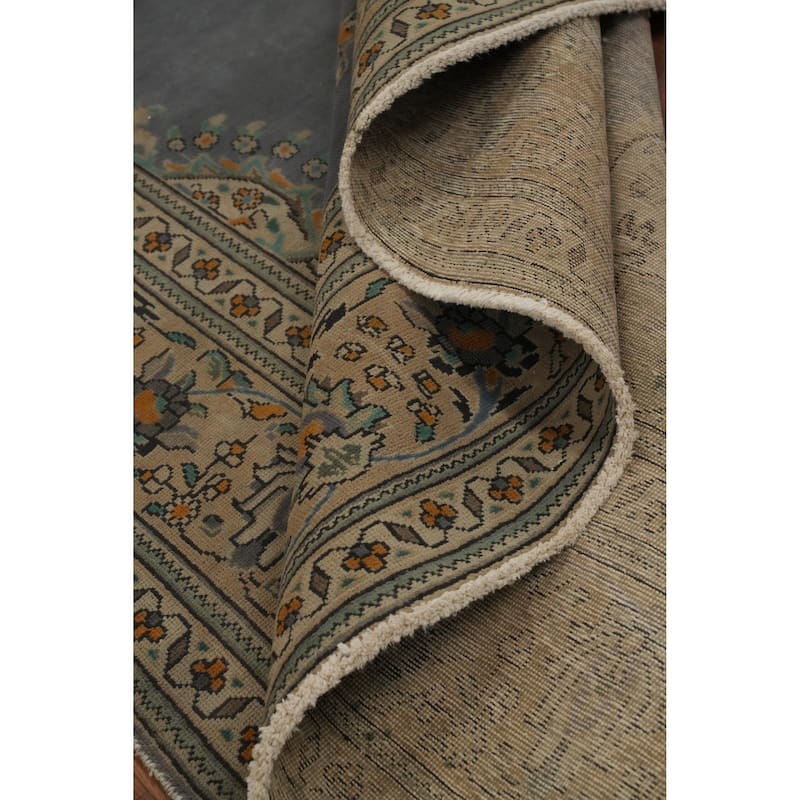 Hand Knotted Oriental 100% Wool Carpet Traditional Medallion Greys & Charcoal Tabriz Area Rug - 10' 6'' X 8' 0''