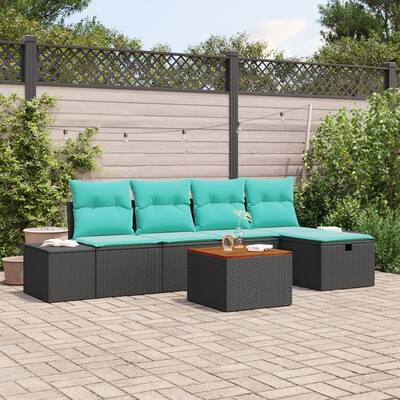 vidaXL 6 Piece Garden Sofa Set with Cushions Black Poly Rattan - 115.8×46.1×27.2