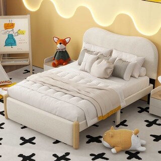 Full Upholstered Platform Bed w/Wood Supporting Feet & Arc-Shaped Headboard, for Bedroom,Apartment, No Box Spring Needed, Beige