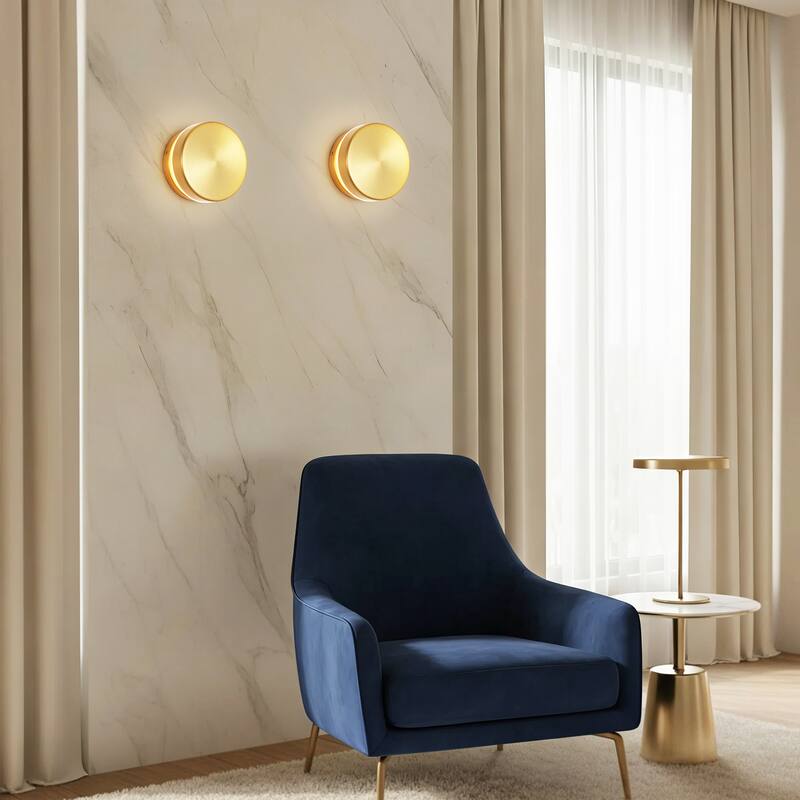 4.7" 1-Light Minimalist Circle Round Brass Integrated LED Wall Sconce Ambient Accent Light for Hallway/Vanity