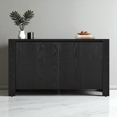 59" 4-Door Retro Wood Sideboard Buffet Cabinet with Distressed Finish and Adjustable Shelves