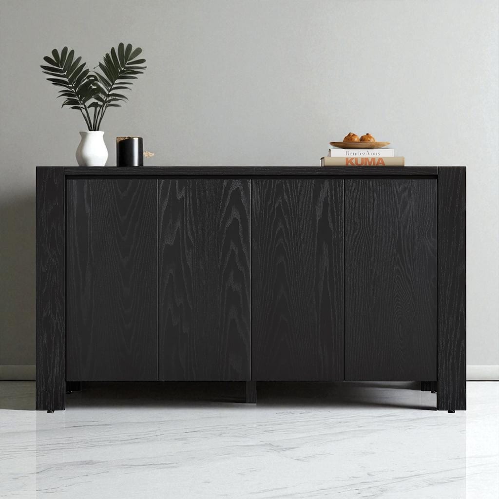 59" 4-Door Retro Wood Sideboard Buffet Cabinet with Distressed Finish and Adjustable Shelves