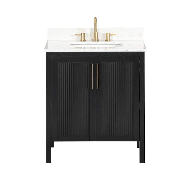 Luka Bathroom Vanity in Black Oak with Alluring Quartz Top