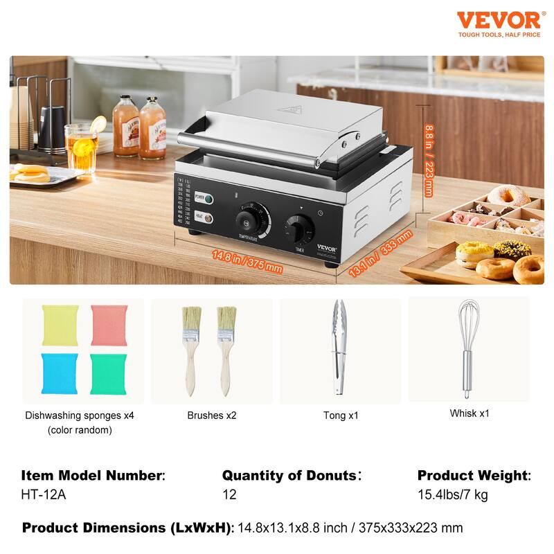 VEVOR Electric Donut Maker Commercial Doughnut Machine with Non-stick Surface for Restaurant and Home Use