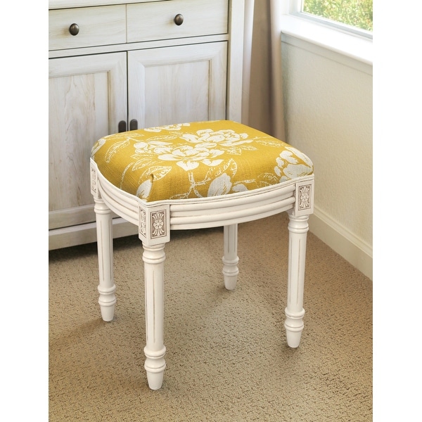 Mustard Magnolia Vanity Stool with antique white finish On Sale