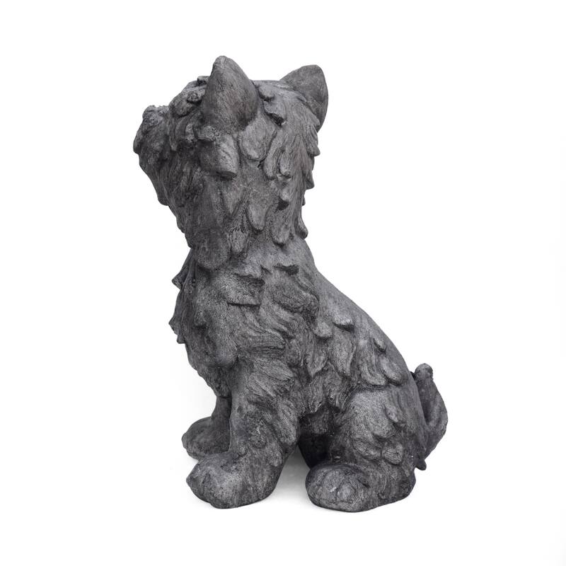 Roomfitters Cricket Dog Cast Stone Garden Statue, 15-Inch Terrier Puppy Sculpture in Lightweight Concrete, Antique Gray