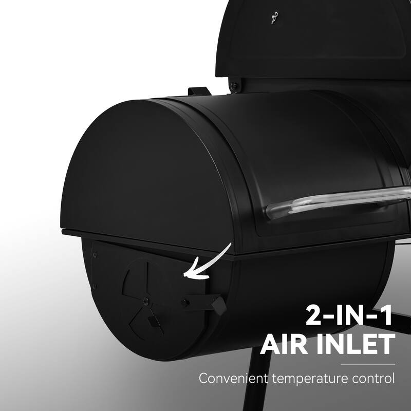 Royal Gourmet 30-Inch Barrel Charcoal Grill with Offset Smoker, Black