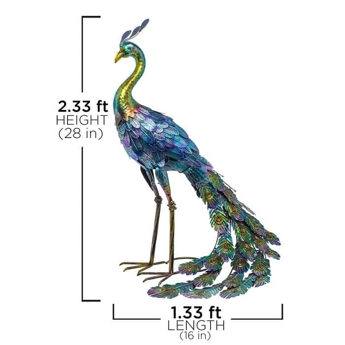 Daily Boutik Outdoor Garden Metal Blue/Green Peacock Statue
