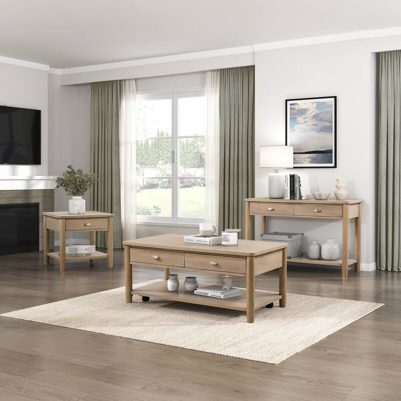 1pc Sofa Table with Two Drawer and Open Shelf Wooden