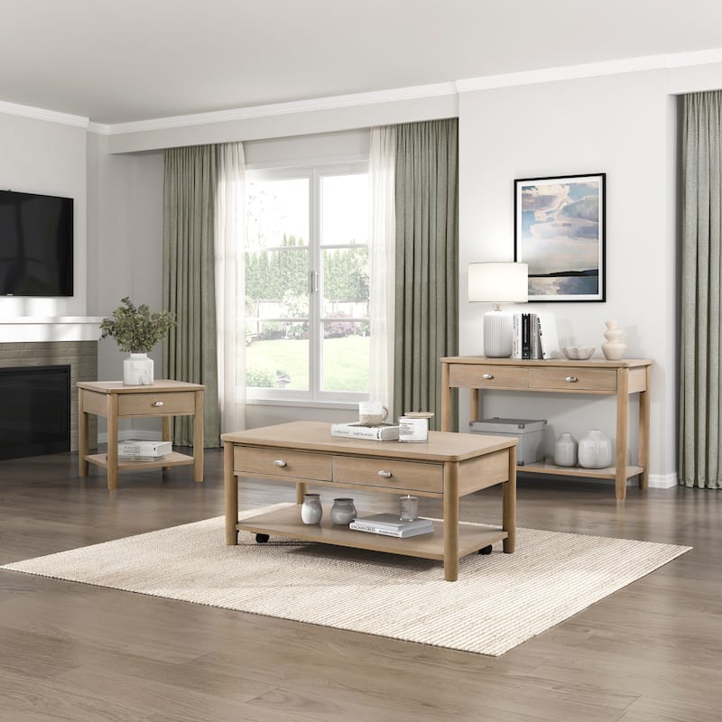 Classic Natural Finish 1pc Sofa Table with Two Drawer and Open Shelf Wooden Living Room Furniture