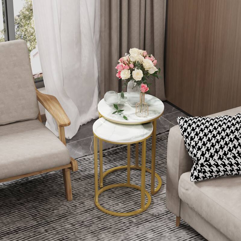Gold Round Nesting End Table Set of 2