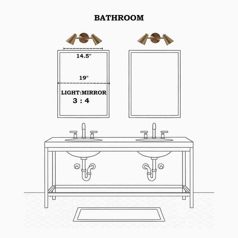 Modern 2-Light Black Gold Bathroom Vanity Light Dimmable Metal Wall Sconces