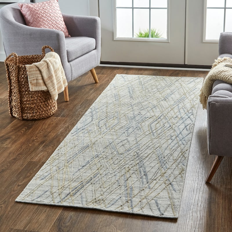 Huntley Abstract Diamond Accent Rug, High/Low, Silver Gray/Dusty Blue
