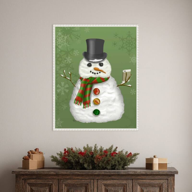 Snowman Selfie by Fab Funky (23 x 28 in.), Framed Canvas Wall Art Print - Sylvie Beaded White