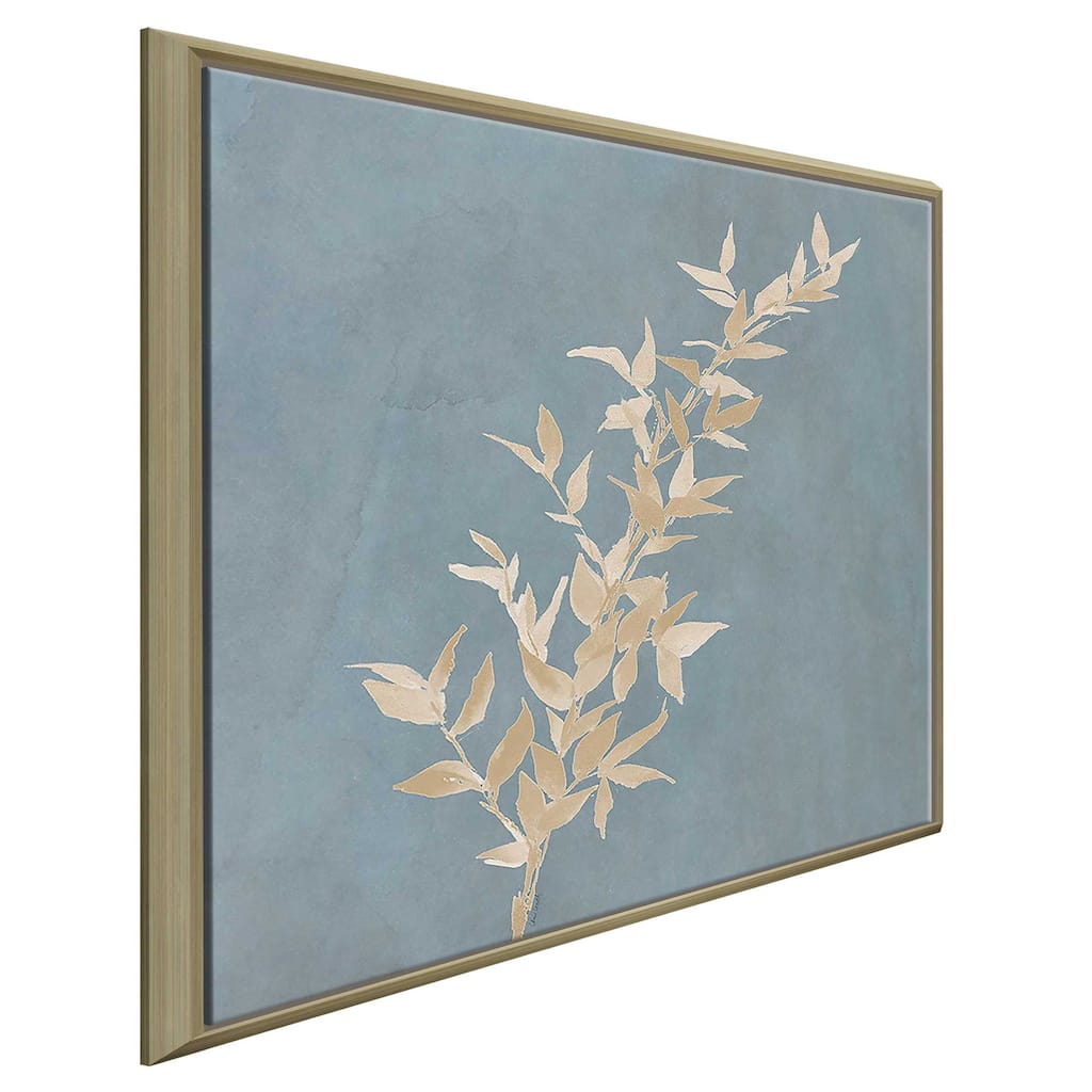 "Tan Leaf on Blue Square III" Print on Floating Canvas