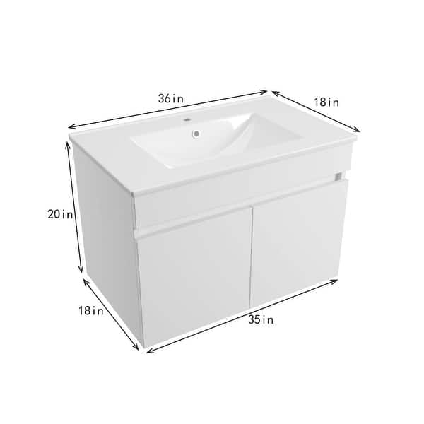36 Inch Wall Mounted Bathroom Vanity with White Ceramic Basin - Bed ...