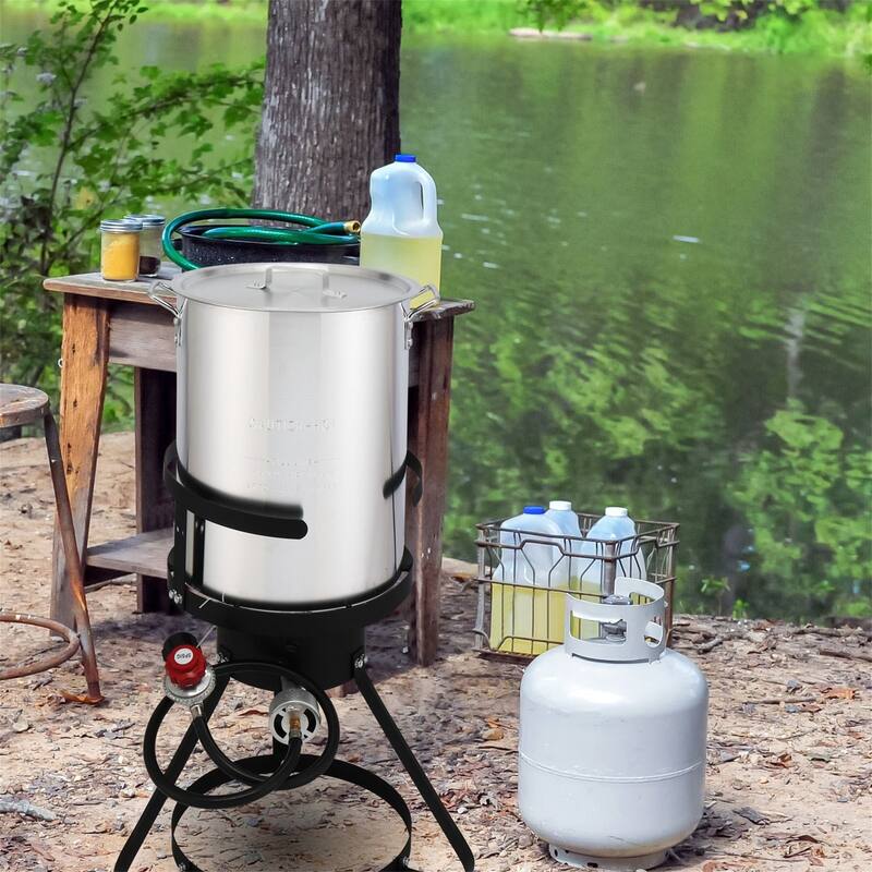 30QT Propane Turkey Fryer Set Silver Aluminum Pot - Aluminum